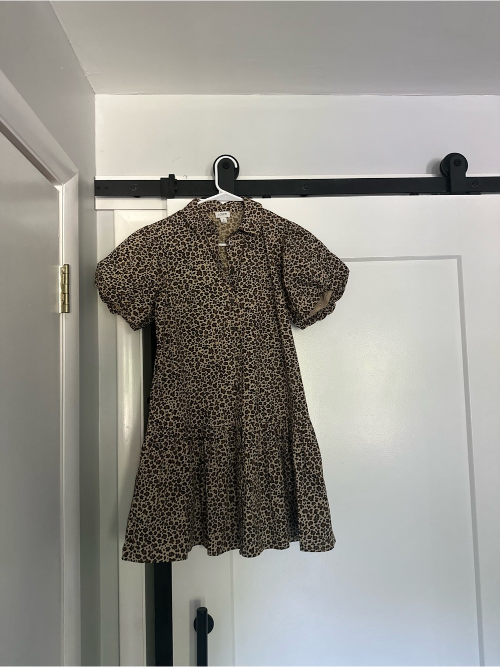 J. Crew Girls' Leopard Print Puff Sleeve Dress - Brown and Black